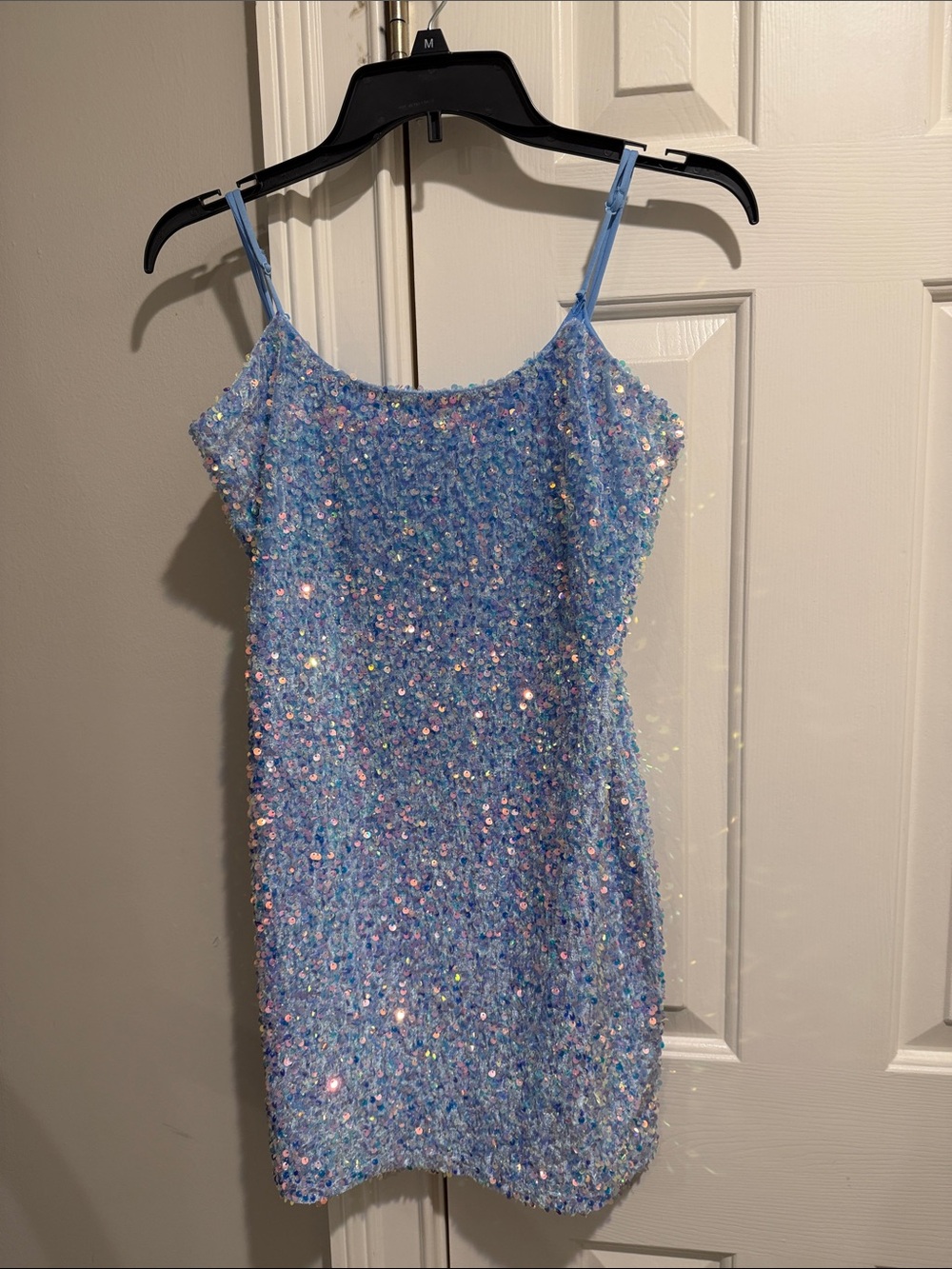 Iridescent Light Blue Sequin Mini Dress